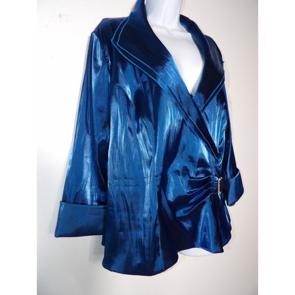 Xscape Woman By Joanna Chen 22W Silky Blouse Royal Blue Rhinestone Artsy Formal - Picture 6 of 13